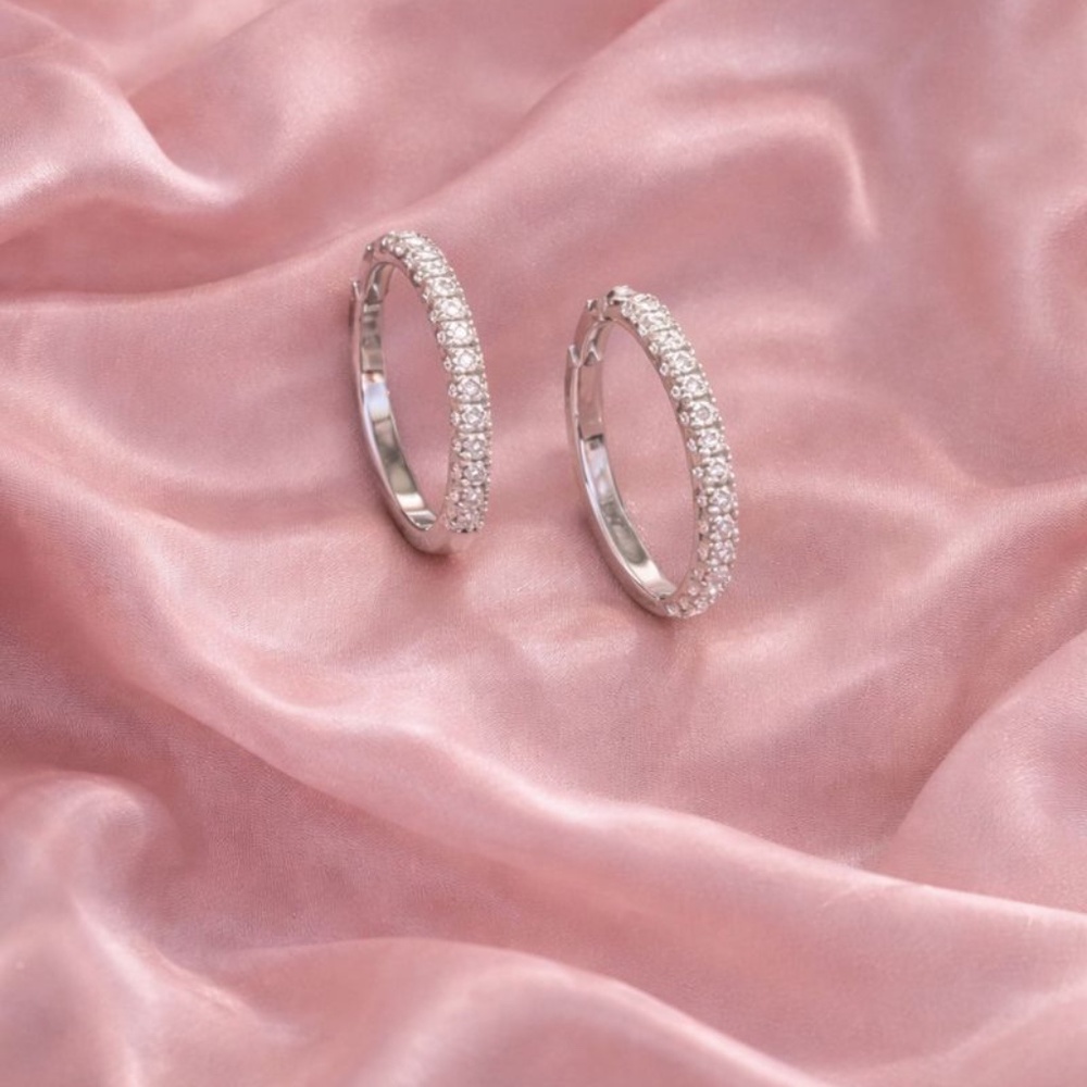 White Gold Earrings Hoops with pave' stones